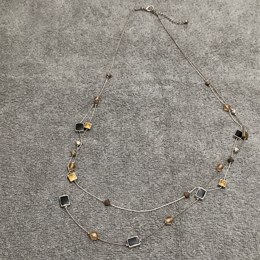 Layered Silver Necklace with Black and Champagne Accents
